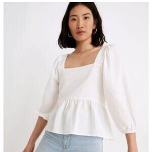 MADEWELL lightspun peplum puff sleeve white top 
Medium